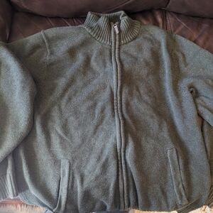 LL Bean Mens Full Zip Up Cardigan Dark Olive Green